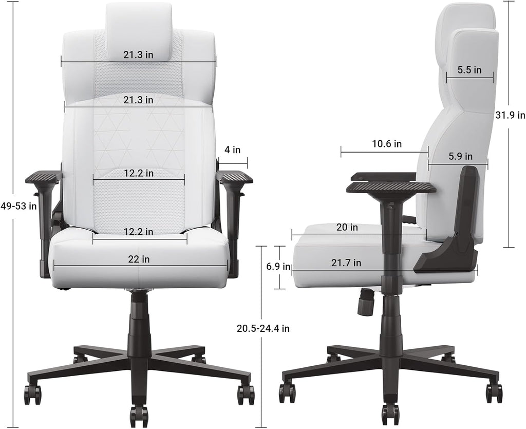 Gaming Chair Big and Tall for Adults,Ergonomic Comfortable Wide Office Chair with Lumbar Support,Desk Computer Chair High Back 155° Recline with Angle Lock,PU,White