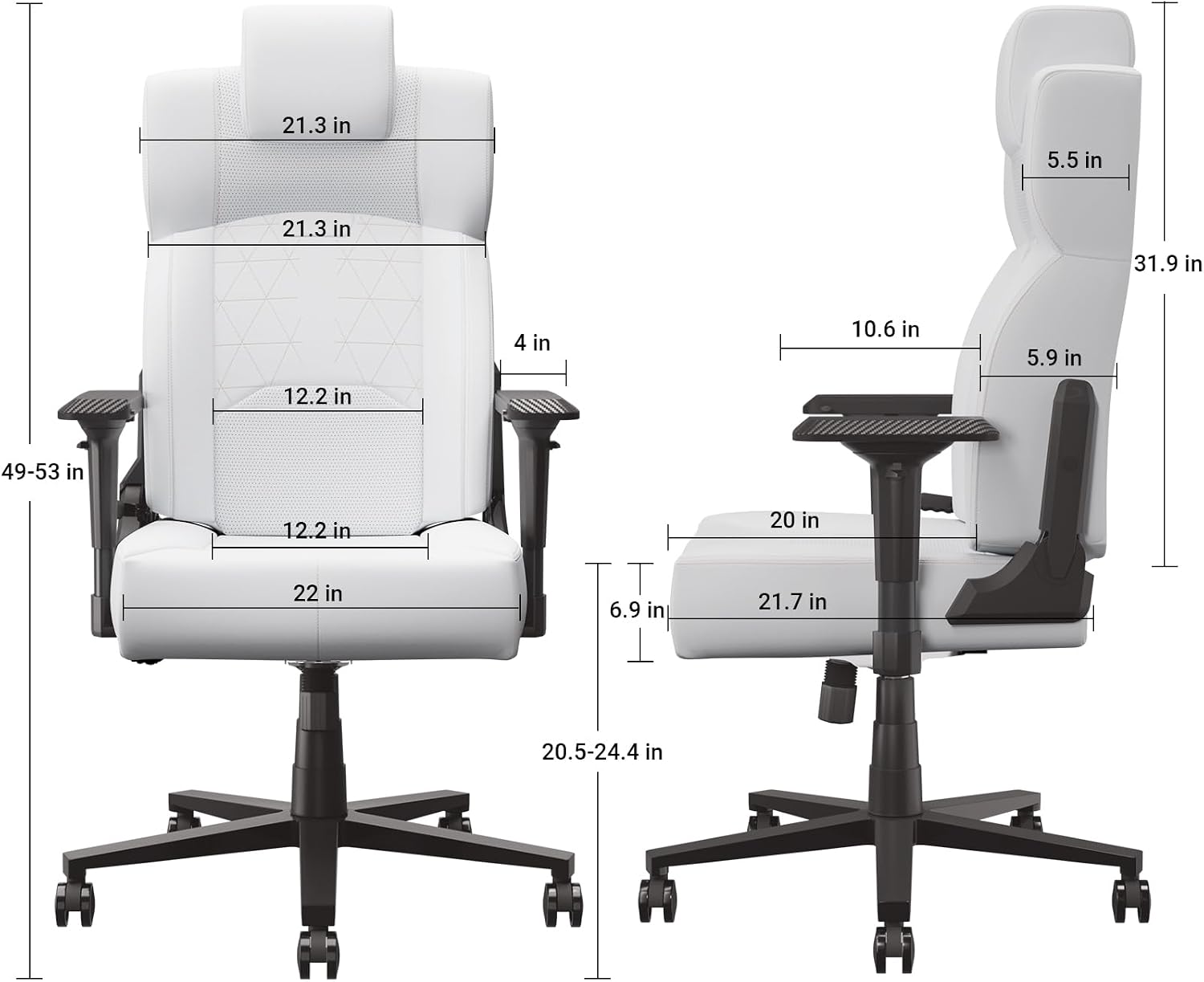 Gaming Chair Big and Tall for Adults,Ergonomic Comfortable Wide Office Chair with Lumbar Support,Desk Computer Chair High Back 155° Recline with Angle Lock,PU,White