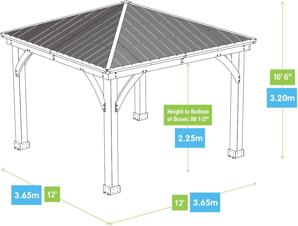 Yardistry 12 x 12 Meridian Cedar Gazebo Pavilion for Patios, Decks, Garden, Backyard, Durable, Aluminum Roof