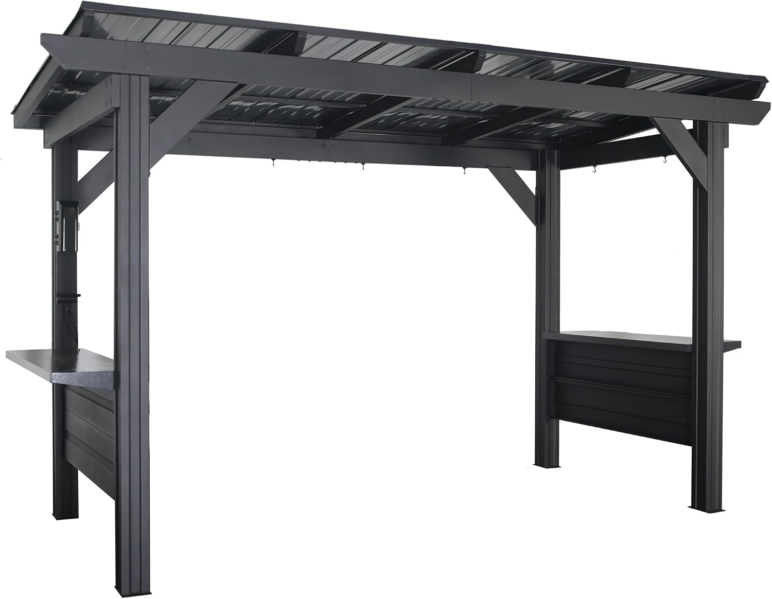 Backyard Discovery Rockport XL 12' x 6' Galvanized Steel BBQ Grill Gazebo Pavilion with Hardtop Steel Roof, Bar Tops, Powerport, Snow Support, Wind Resistance, Cook Station for Outdoor Patio or Deck