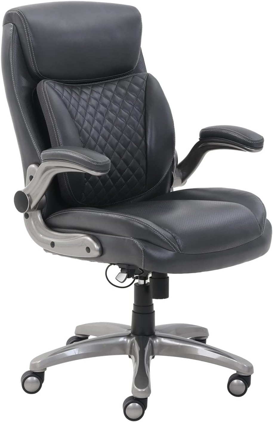 Amazon Basics Ergonomic Executive Office Chair with Adjustable Lumbar Support, Flip-up Arms, Height Adjustable, 360° Rolling Swivel, Computer Desk Chair, Grey Leather