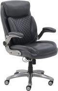 Amazon Basics Ergonomic Executive Office Chair with Adjustable Lumbar Support, Flip-up Arms, Height Adjustable, 360° Rolling Swivel, Computer Desk Chair, Grey Leather