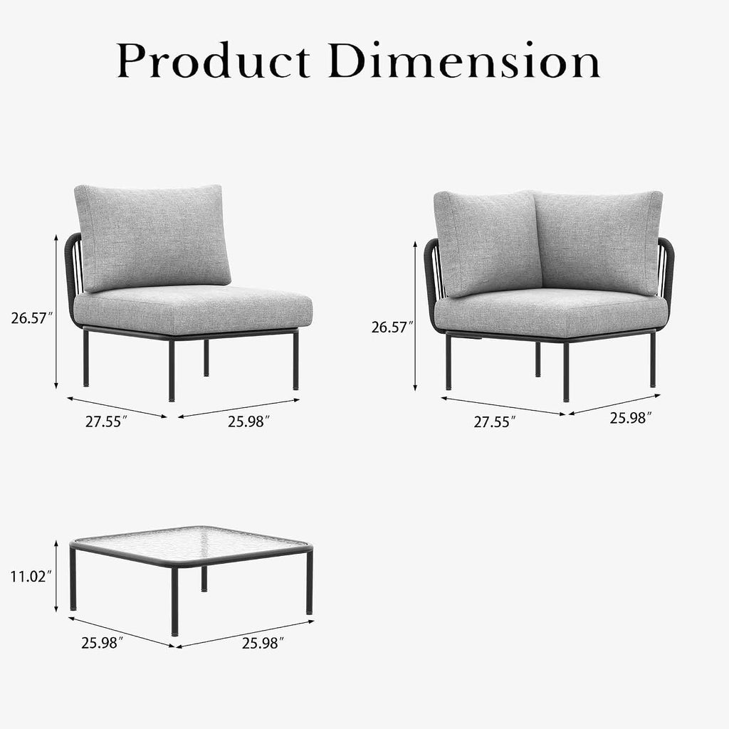LayinSun 5 Pieces Aluminum Patio Furniture Set, Modern Modular Sectional Sofa with Coffee Table and Upgrade Thickness Cushion