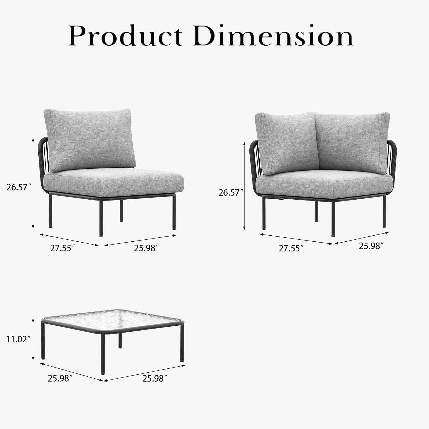 LayinSun 5 Pieces Aluminum Patio Furniture Set, Modern Modular Sectional Sofa with Coffee Table and Upgrade Thickness Cushion