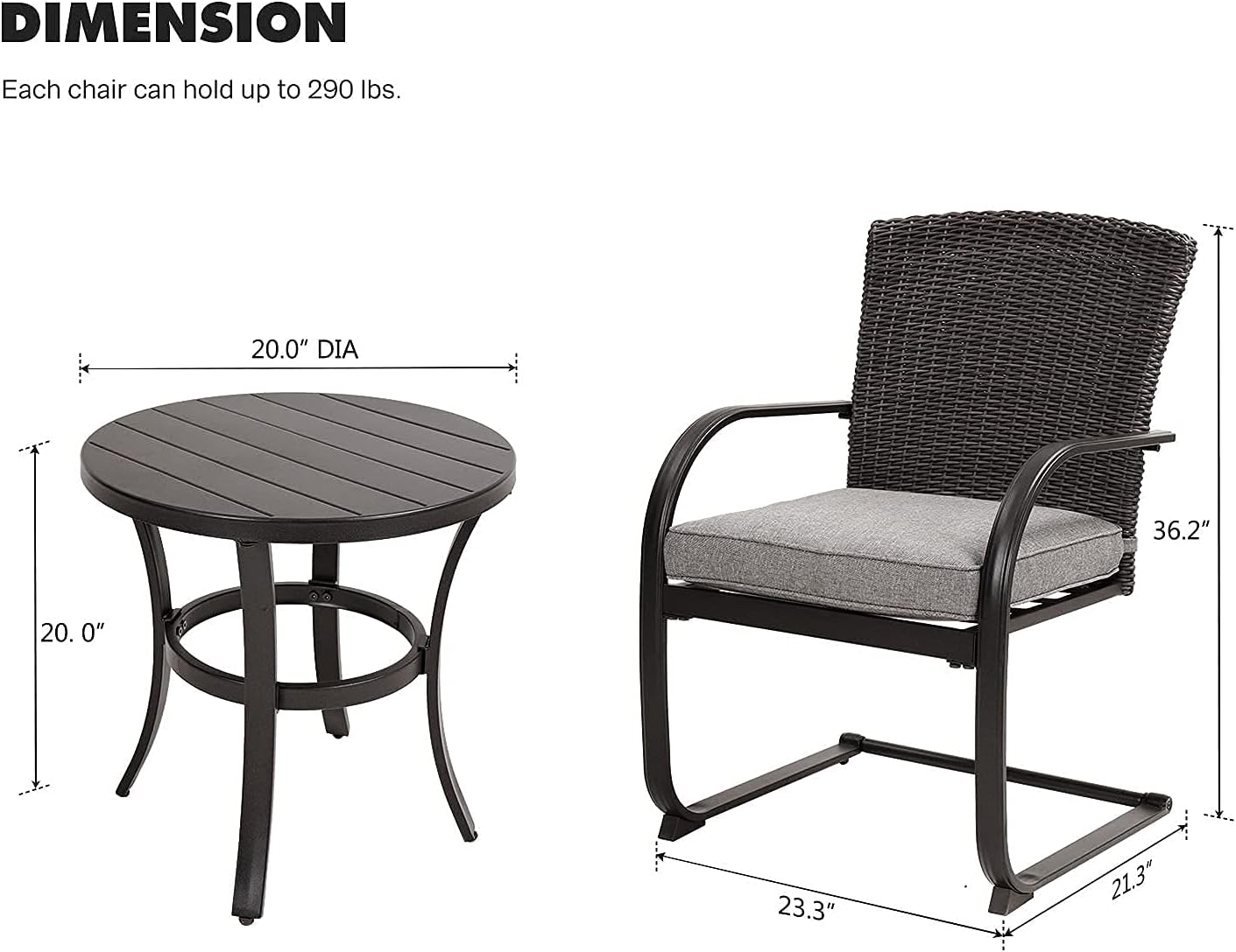 Grand patio 3-Piece Bistro Set, Outdoor Wicker Table Set, Rocking Wicker Chairs with Removable Cushions and Small Coffee Table, Patio Furniture Sets for Balcony, Porch, Grey