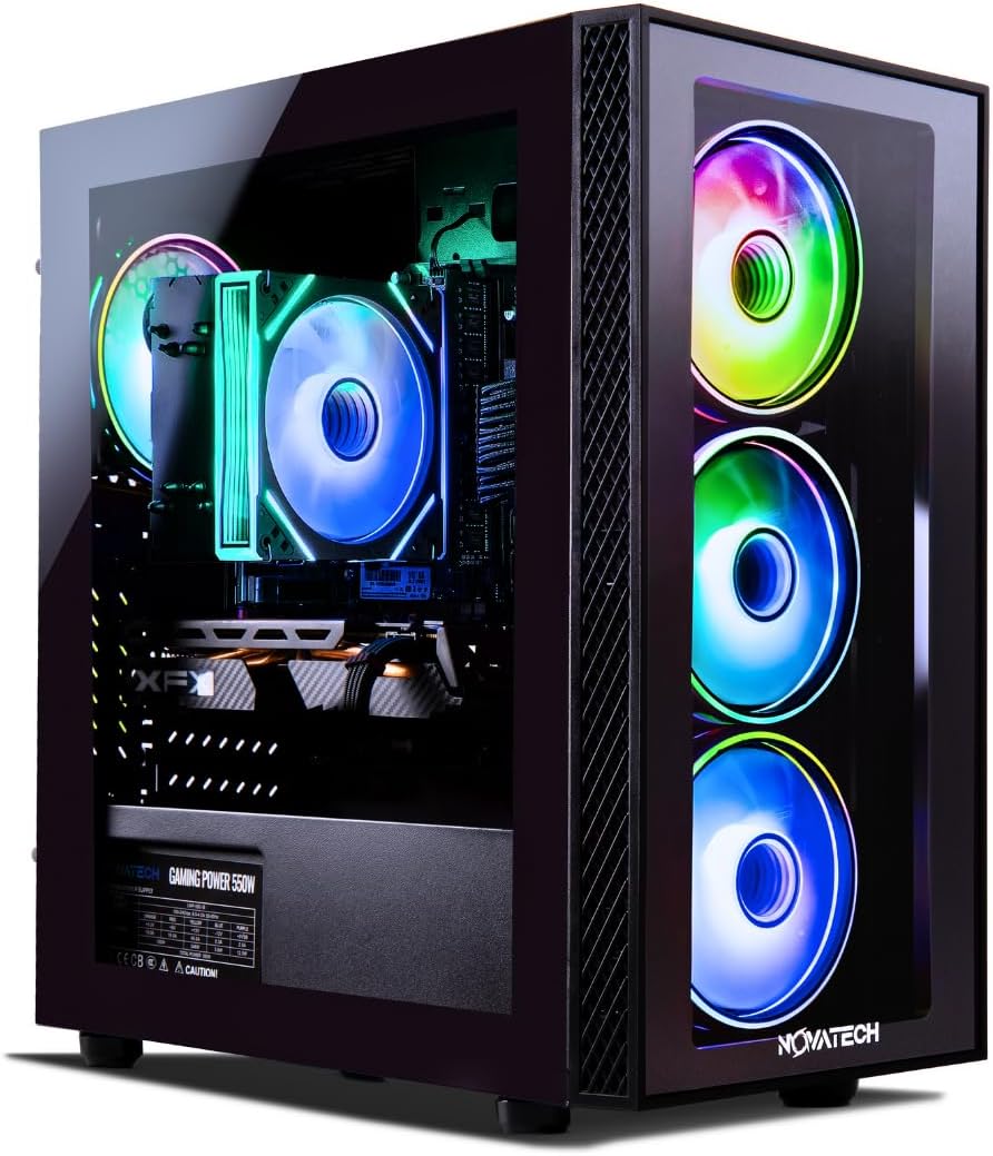 NOVATECH Phantom 2.0 - Prebuilt Gaming PC Desktop Computer - RX580 - Intel Xeon i7 3.5GHz - 16GB RAM - 512GB M.2 SSD, Win 11 Pro - Gaming Computer Tower - Pre Built PC Gameing - 1 Year Warranty