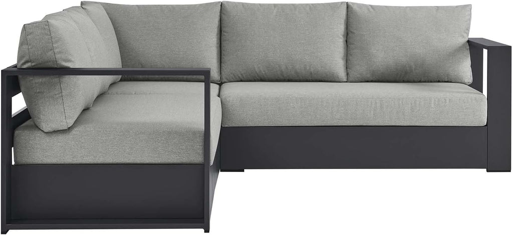 Modway Tahoe Aluminum 3-Piece Outdoor Patio Furniture Gray, Modular Sectional Sofa Set with Weather-Resistant Cushions, Ideal for Deck, Backyard Poolside