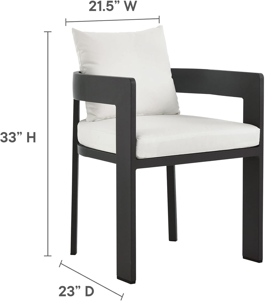 Modway Tahoe Outdoor Patio Powder-Coated Aluminum 5-Piece Dining Set in Gray White - Round Patio Furniture Set for 4 - Outside Table with Umbrella Hole and Cushioned Chairs - Modern Patio Set