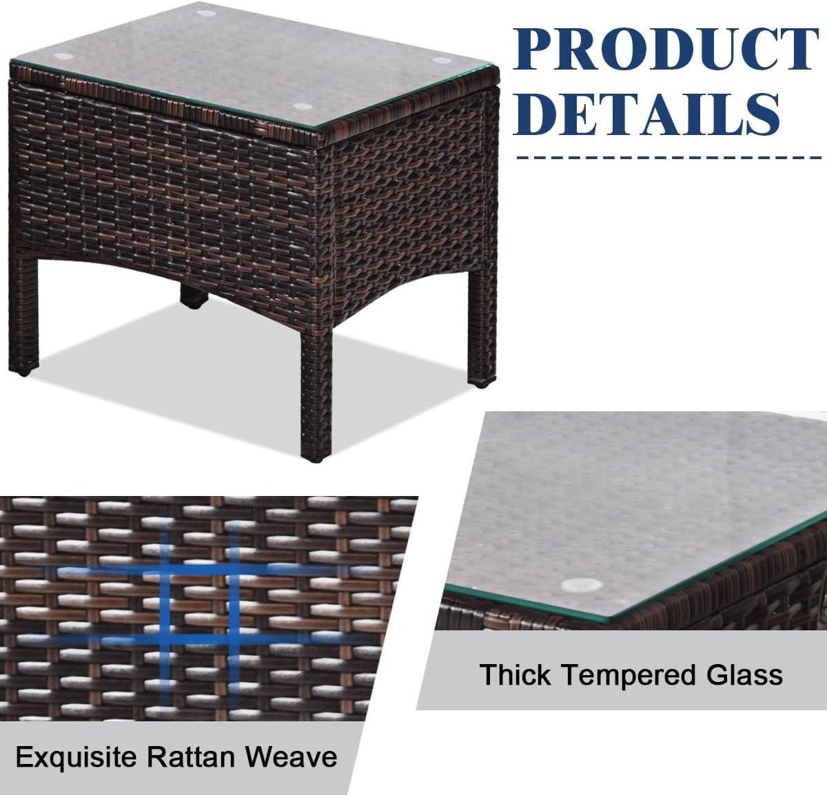 Tangkula 3 Piece Outdoor Patio Furniture Set, Wicker Chairs Set with Glass Top Coffee Table, Thick Cushions, All Weather Garden Lawn Poolside Backyard Porch Furniture Set for 2 (Black)