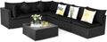 COSTWAY 7 Pieces Patio Furniture Set, Outdoor Rattan Conversation Set with 6 Seats, Coffee Tea Table, Soft Cushions, Wicker Patio Sectional Sofa for Garden Balcony Porch Poolside, Black