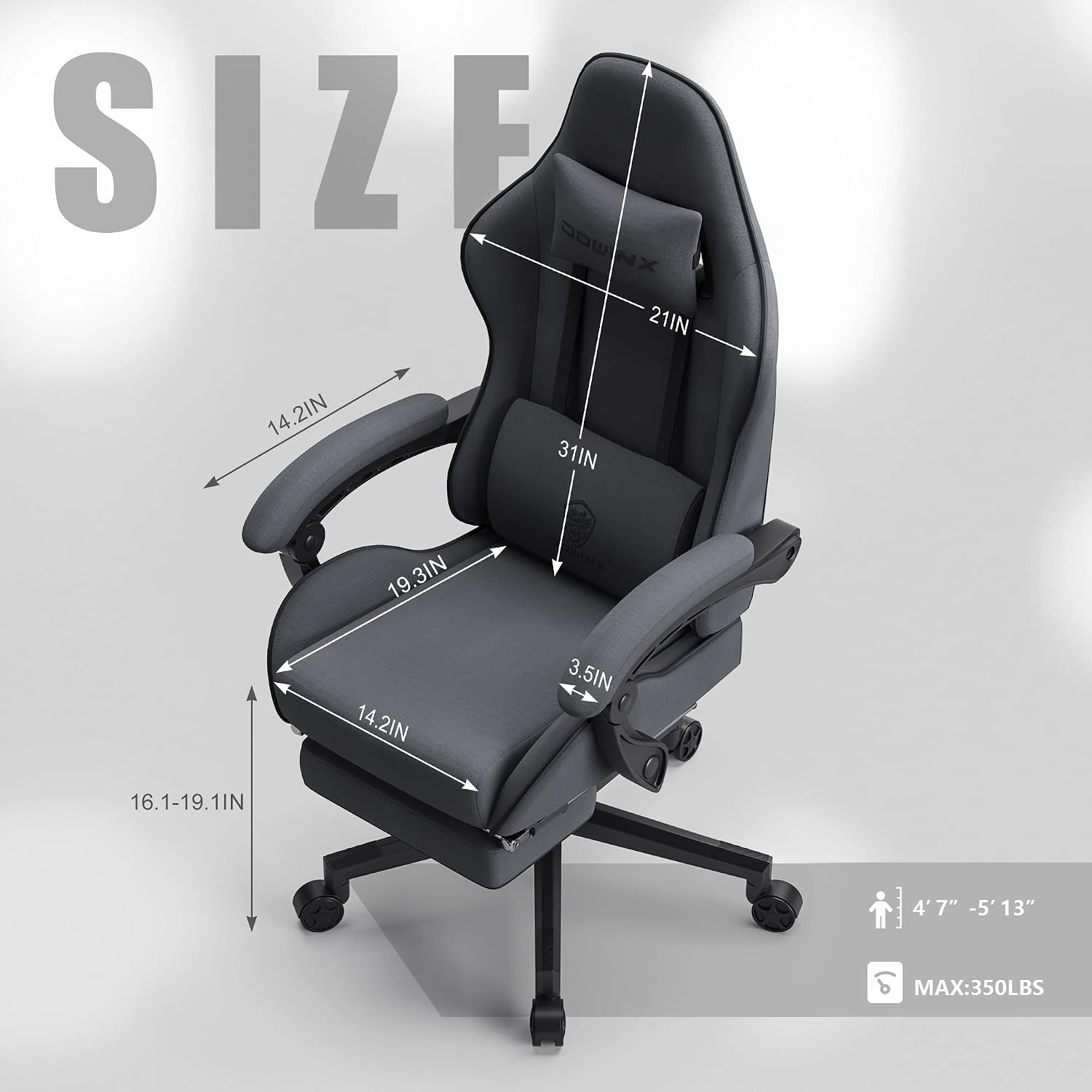 Dowinx Gaming Chair with Pocket Spring Cushion, Computer Office Game Chair, Linkage Armrests and Footrest, High Back Ergonomic Computer Chair with Lumbar Support Task Chair with Footrest(Grey)