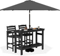 SERWALL Outdoor Bar Set with 9ft Umbrella, All-Weather HDPE Patio Bar Chairs and Table, Outdoor Furniture Set, Black (Umbreall Base not Included)