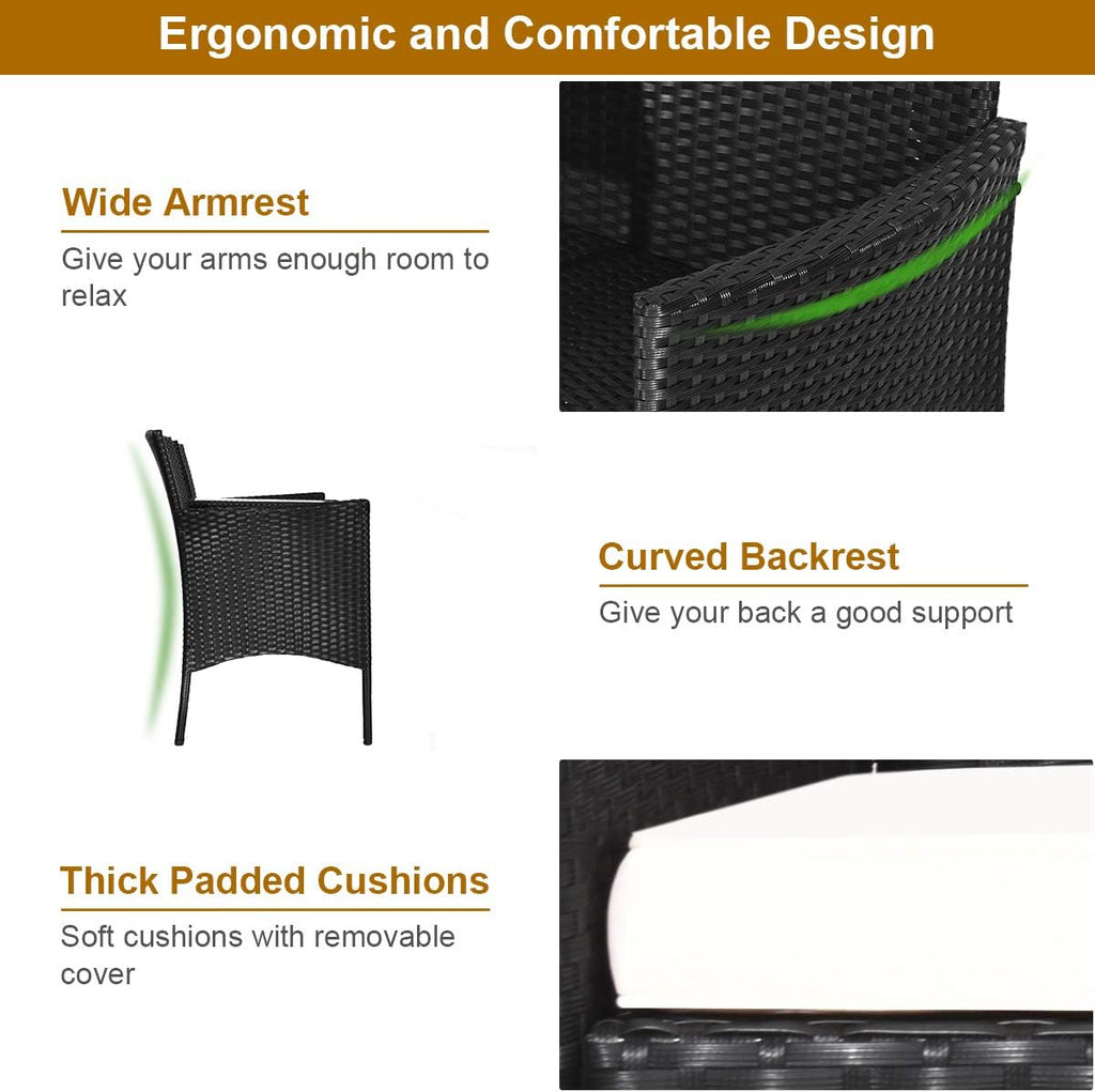 COSTWAY 2-Seat Patio Conversation Sets, Outdoor Patio Loveseat Set with Removable Cushions & Built-in Coffee Table for Backyard, Garden, Lawn, Balcony, Black+Beige