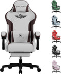 GTPLAYER Gaming Chair, Computer Office Chair Lumbar Support, Linkage Armrests and Footrest, Ergonomic Game Chair for Adults with Extended Backrest, Fabric, Brown
