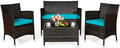 HAPPYGRILL 4-Piece Patio Furniture Set Rattan Wicker Conversation Set with Cushioned Sofa and Coffee Table for Outdoor Backyard Garden Poolside