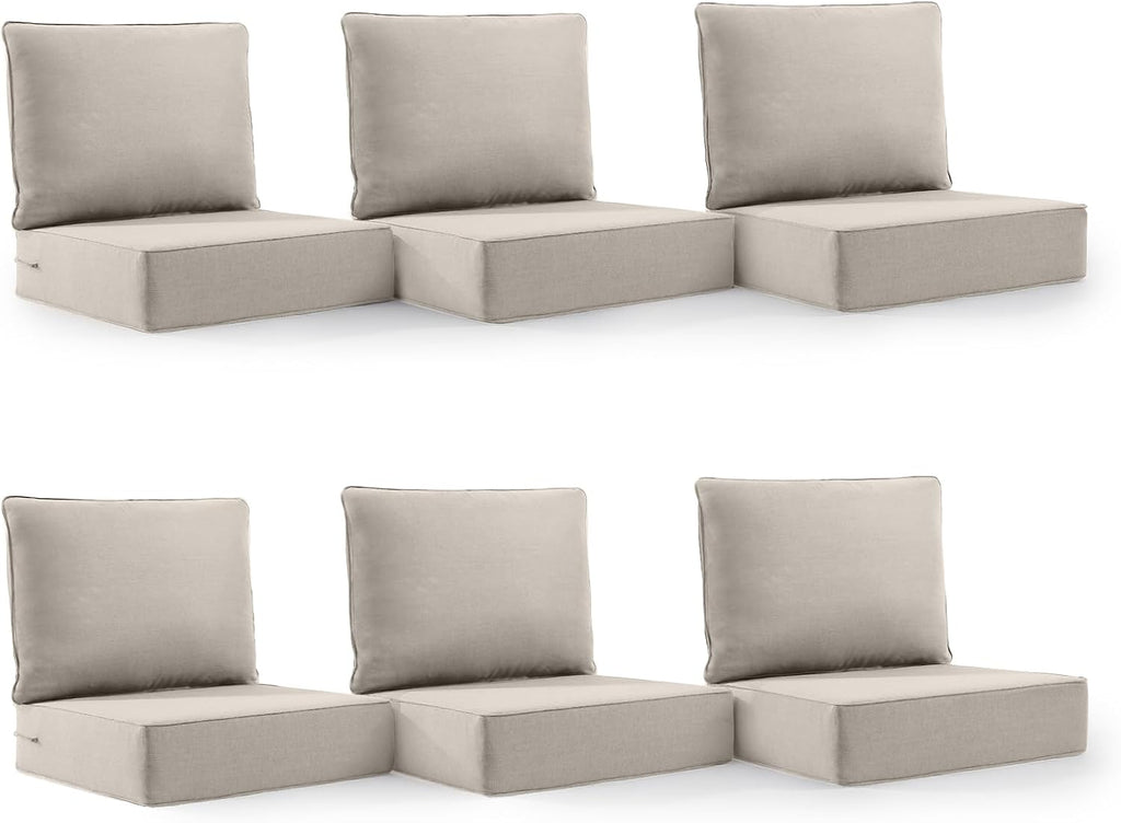 6' Thick Outdoor Cushion, 24*24*6' Patio Furniture Cushions with Waterproof Patio Furniture Cushions with Removable Cover, 28D High Density Patio Cushion for Outdoor Furniture, Beige-6pcs