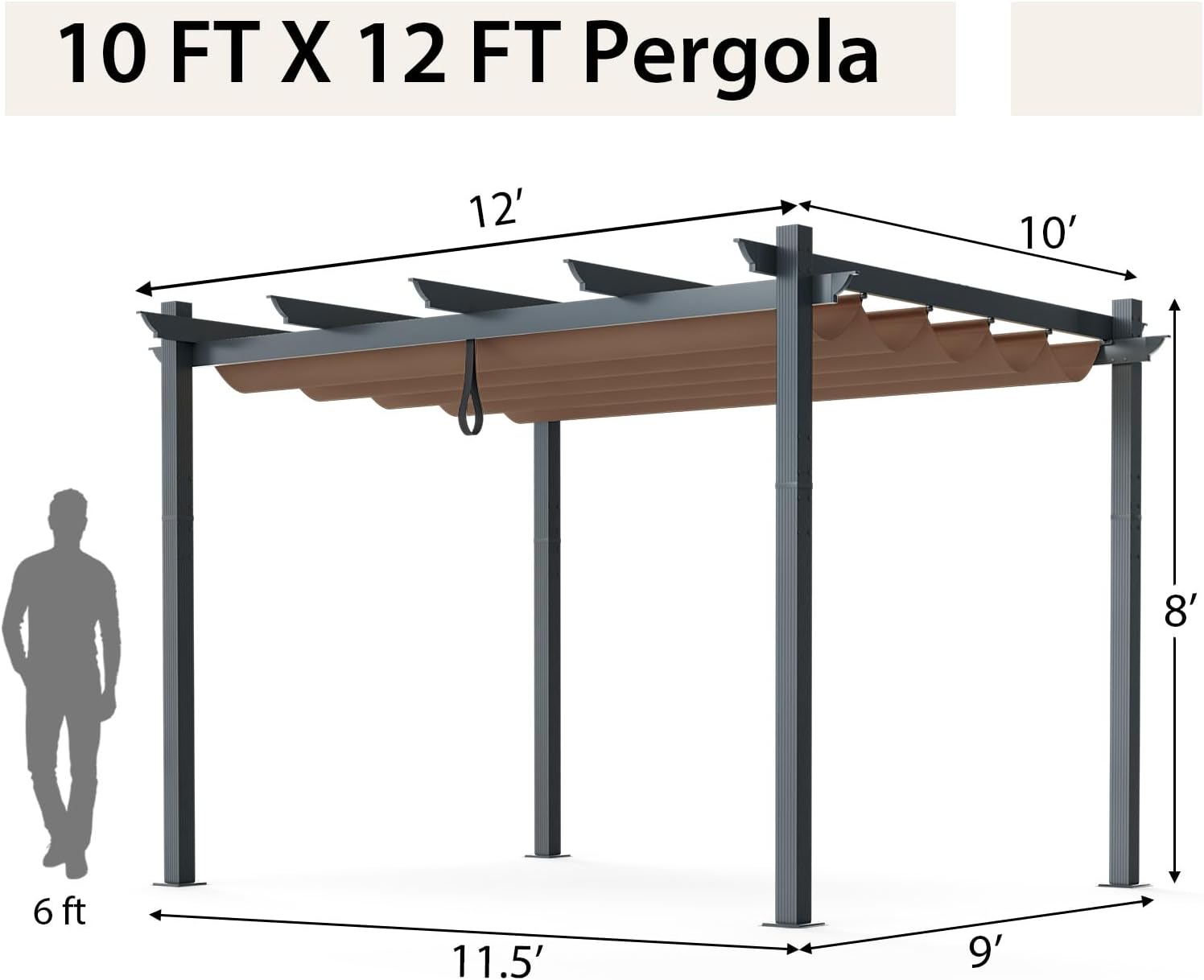Tangkula 10x12 Ft Pergola, Heavy-Duty Aluminum Outdoor Pergola with Retractable Sun Shade Canopy, Extra Large Patio Shelter Pavilion, Metal Pergola Structure for Deck, Porch, Garden, Yard