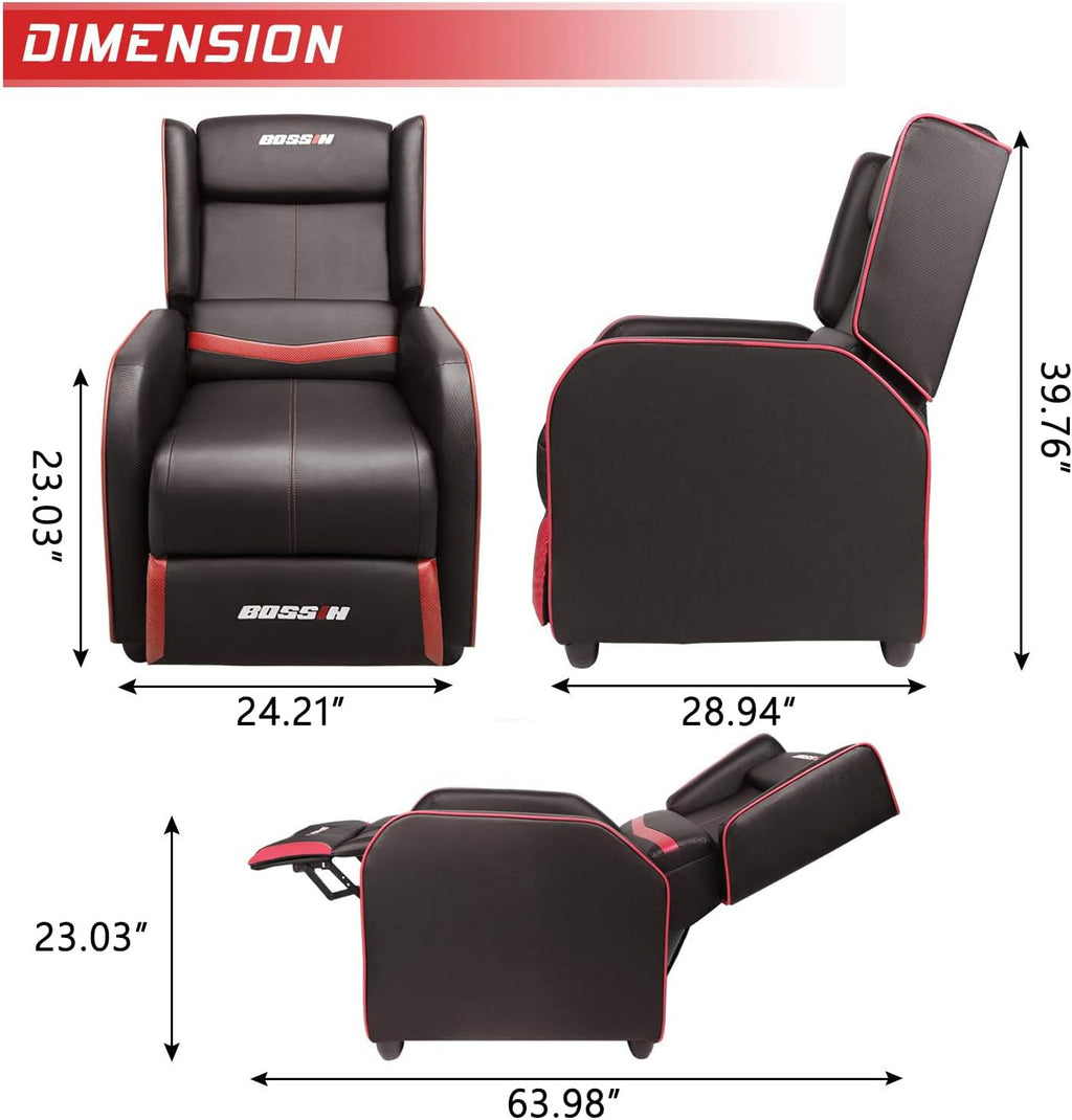 BOSSIN Gaming Recliner Chair for Adults 400lbs Racing Style Sofa Big and Tall PU Leather Recliner Seating, Modern Ergonomic Lounge Comfortable Home Movie Theater for Living Room(Red)