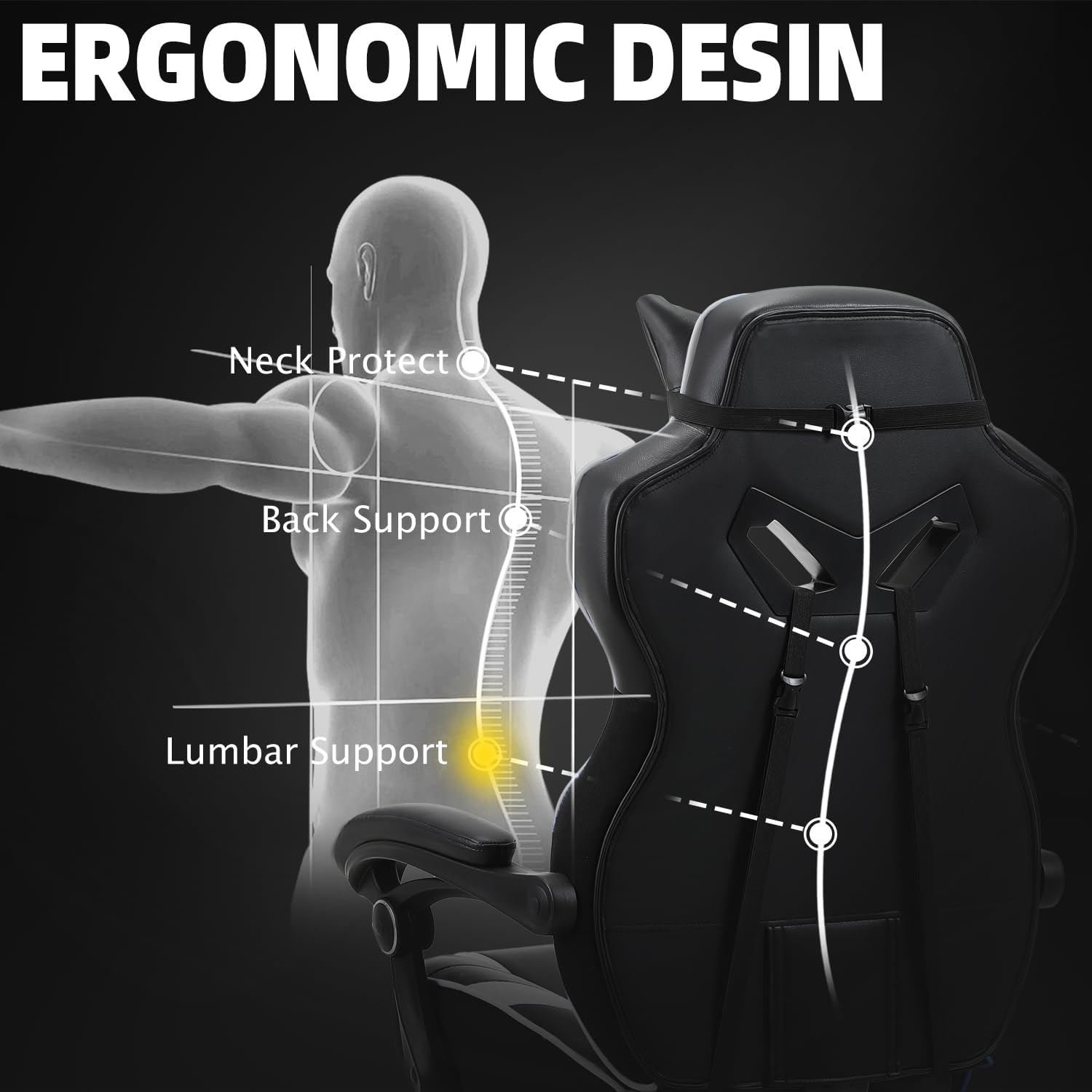 Vonesse Gaming Chair, Big and Tall Gaming Chair with Footrest and Massage, Gaming Chairs for Adults with Lumbar Support, Ergonomic High Back Computer Chair with Pocket Spring Cushion (White/Black)