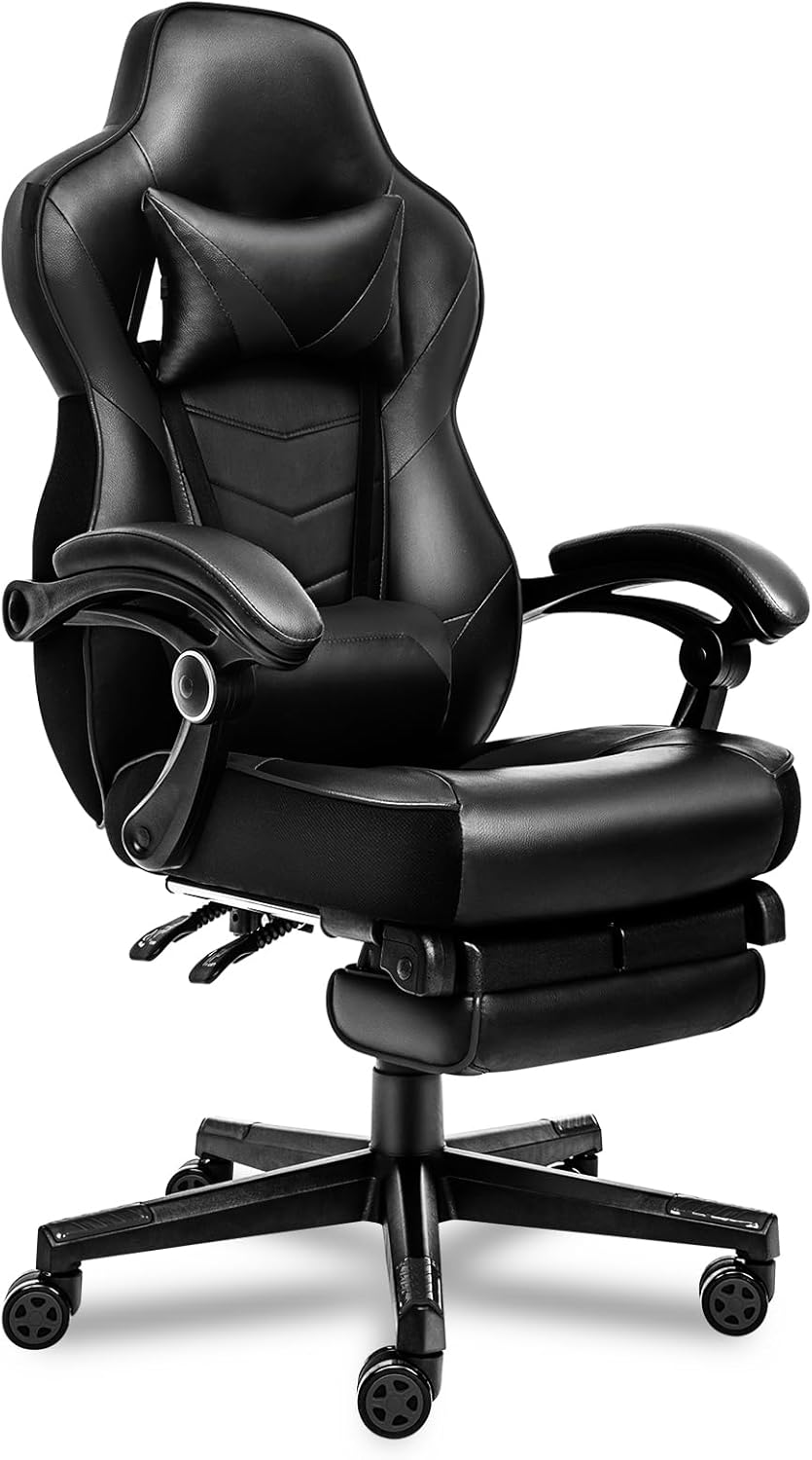 ELECWISH Gaming Chair, Reclining Computer Chair with Footrest and Lumbar Support, High Back Ergonomic for Adults with Headrest PU Leather