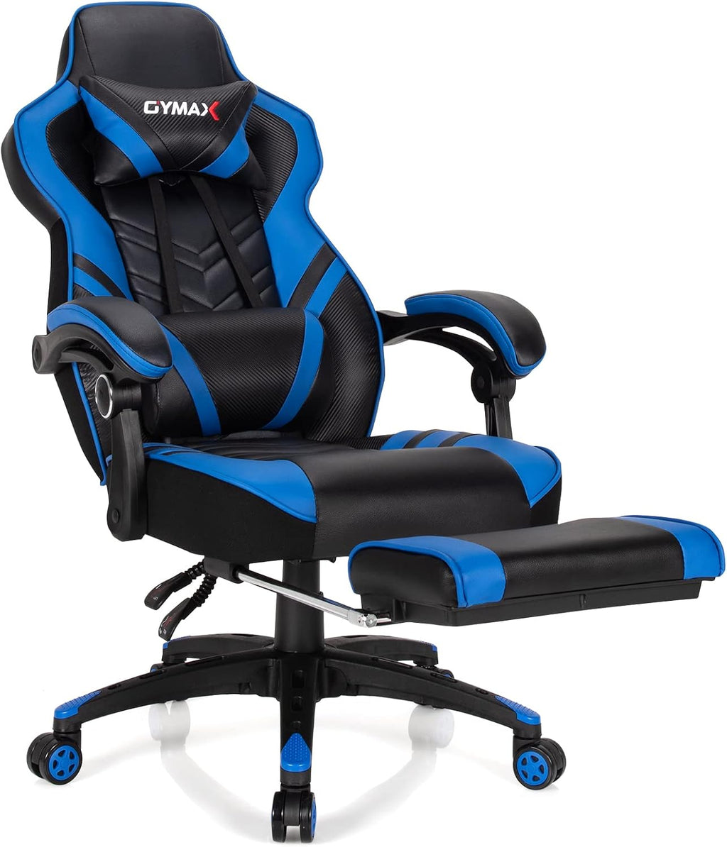 GYMAX Gaming Chair, Ergonomic Computer Chair with Footrest, Linkage Armrests & Lumbar Cushion, Big Wide High Back Video Gaming Chair, Reclining Office Rolling Chair for Adult/Teens (Blue)
