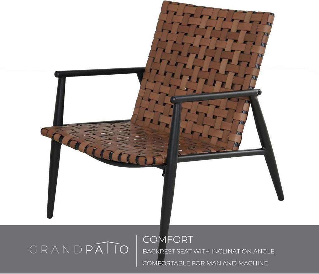 Grand patio 4 Pieces Outdoor Furniture Set, Leather-Look Patio Conversation Set, Vintage Brown Wicker Chairs Loveseat and 1 Coffee Table, Patio Furniture for Garden, Backyard, Porch