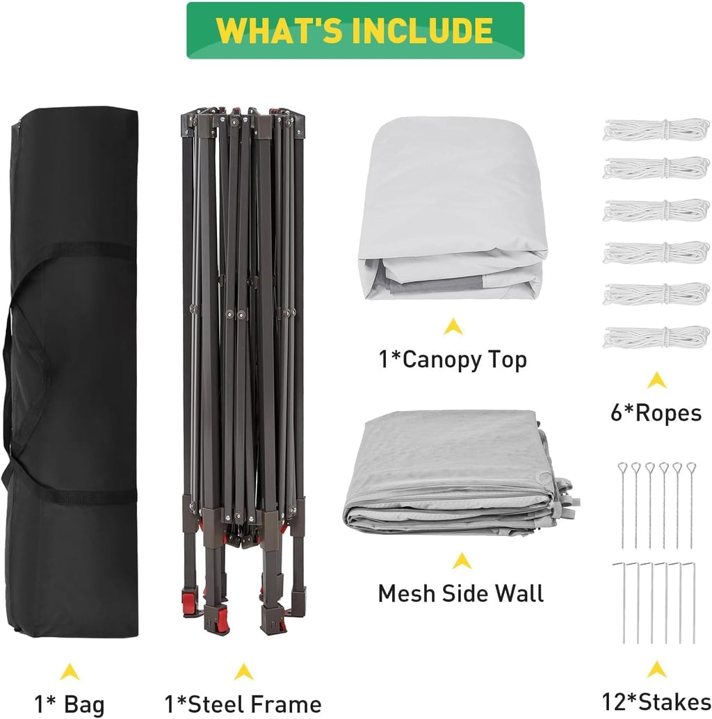 13x13ft Pop Up Gazebo, Outdoor Gazebo with 6 Pieces of Mesh Cloth, Zipper Door & Double Roof, Adjustable Tent Pavilion, UV-Resistant Outdoor Party Tent for Backyard, Garden (Light Gray + Dark Gray)