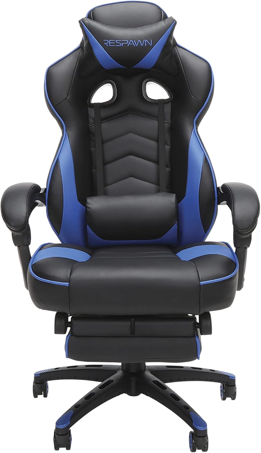 RESPAWN 110 Ergonomic Gaming Chair with Footrest Recliner - Racing Style High Back PC Computer Desk Office Chair - 360 Swivel, Adjustable Lumbar Support, Headrest Pillow, Padded Armrests - 2019 Blue