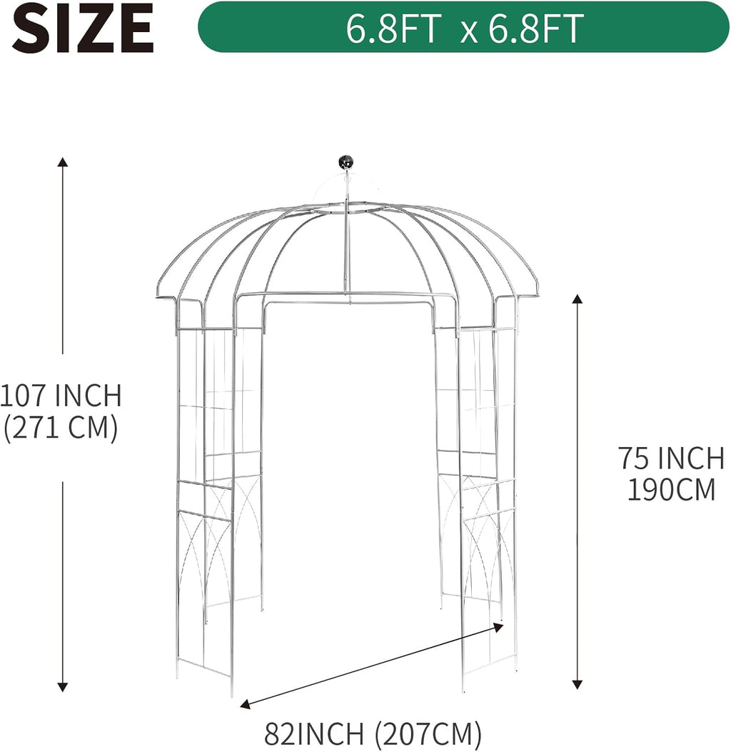 Birdcage Shape Garden Arches Arbors,9' High x 6.8' Wide,Metal Gazebo White Enduring Iron Trellis Plants Stand Use for Outdoor Garden Climbing Plants Wedding Arches Ceremony