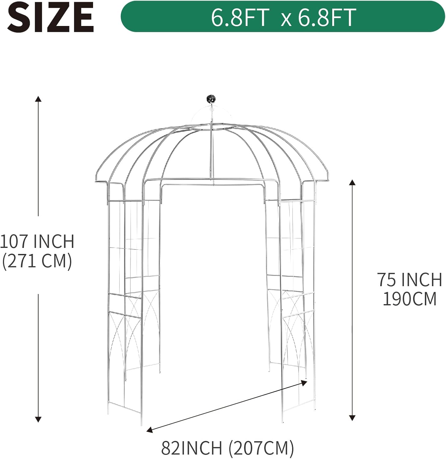 Birdcage Shape Garden Arches Arbors,9' High x 6.8' Wide,Metal Gazebo White Enduring Iron Trellis Plants Stand Use for Outdoor Garden Climbing Plants Wedding Arches Ceremony