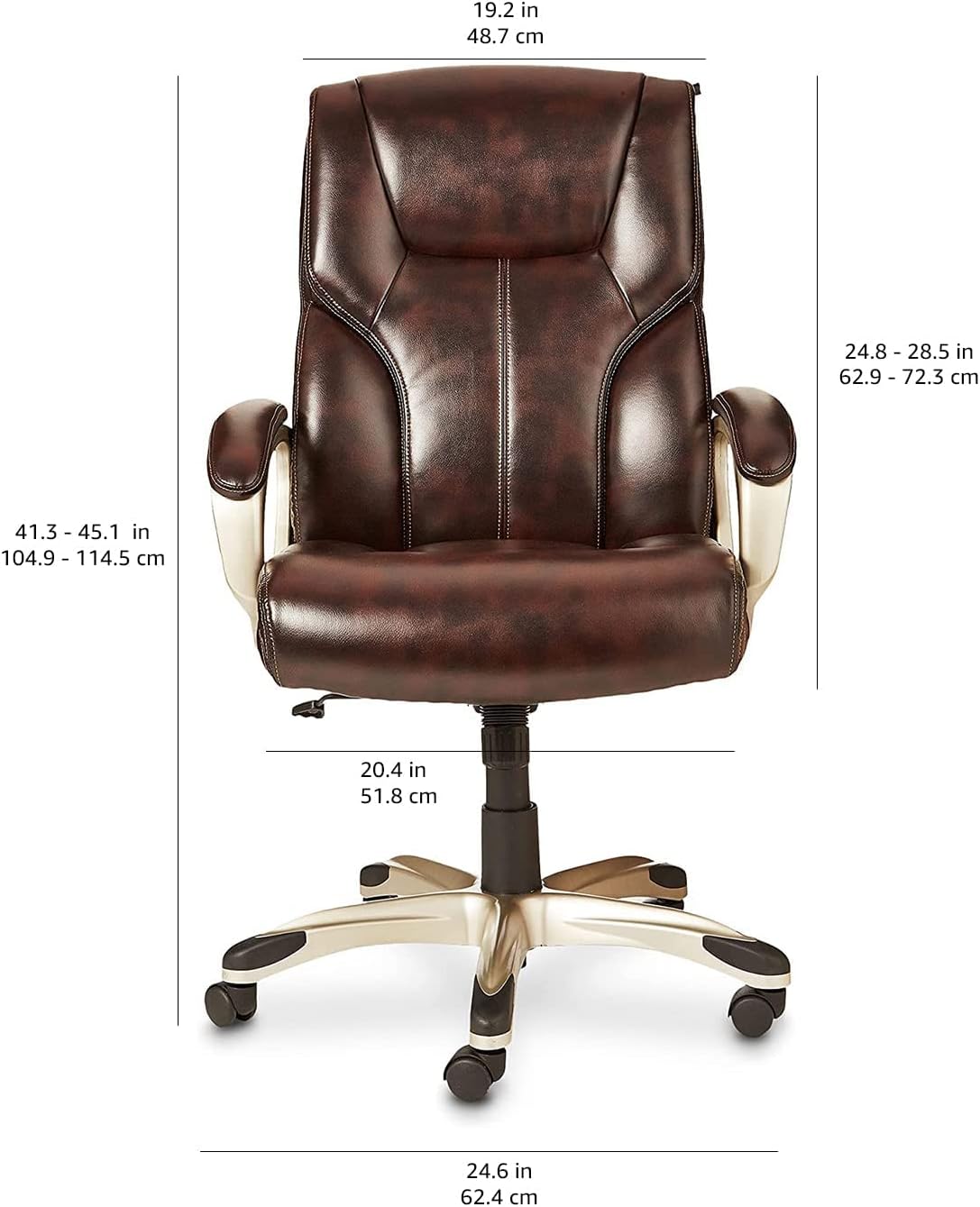 Amazon Basics Executive High Back Office Chair, Adjustable Height, Tilt, Swivel, Padded Armrests, Brown/Gold