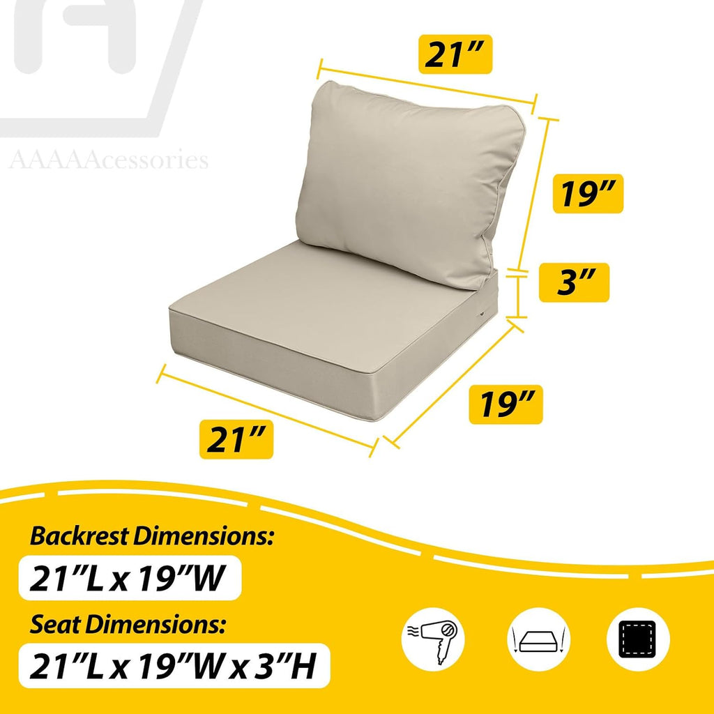 AAAAAcessories Outdoor Seat Cushions for Chairs, Fade-Resistant, Waterproof Patio Furniture Replacement Cushions, 21' x 19' x 3' + 21' x 19', Set of 4, Beige