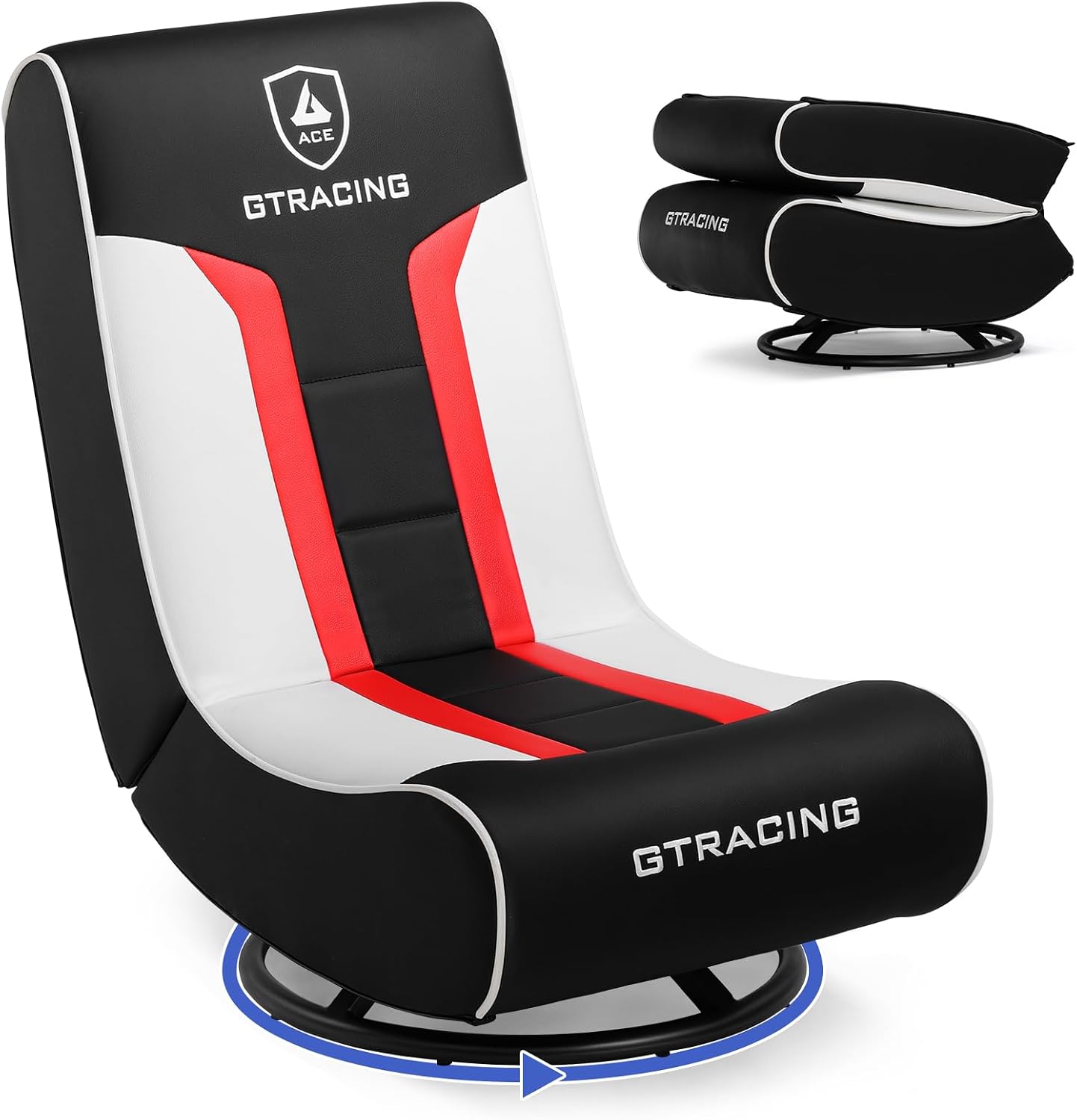 GTPLAYER Floor Gaming Chair Foldable Swivel Floor Chairs for Kids Boys Comfy Video Game Seat with 360° Multipurpose for Gamers, Bedroom or Game Room (Red/White)