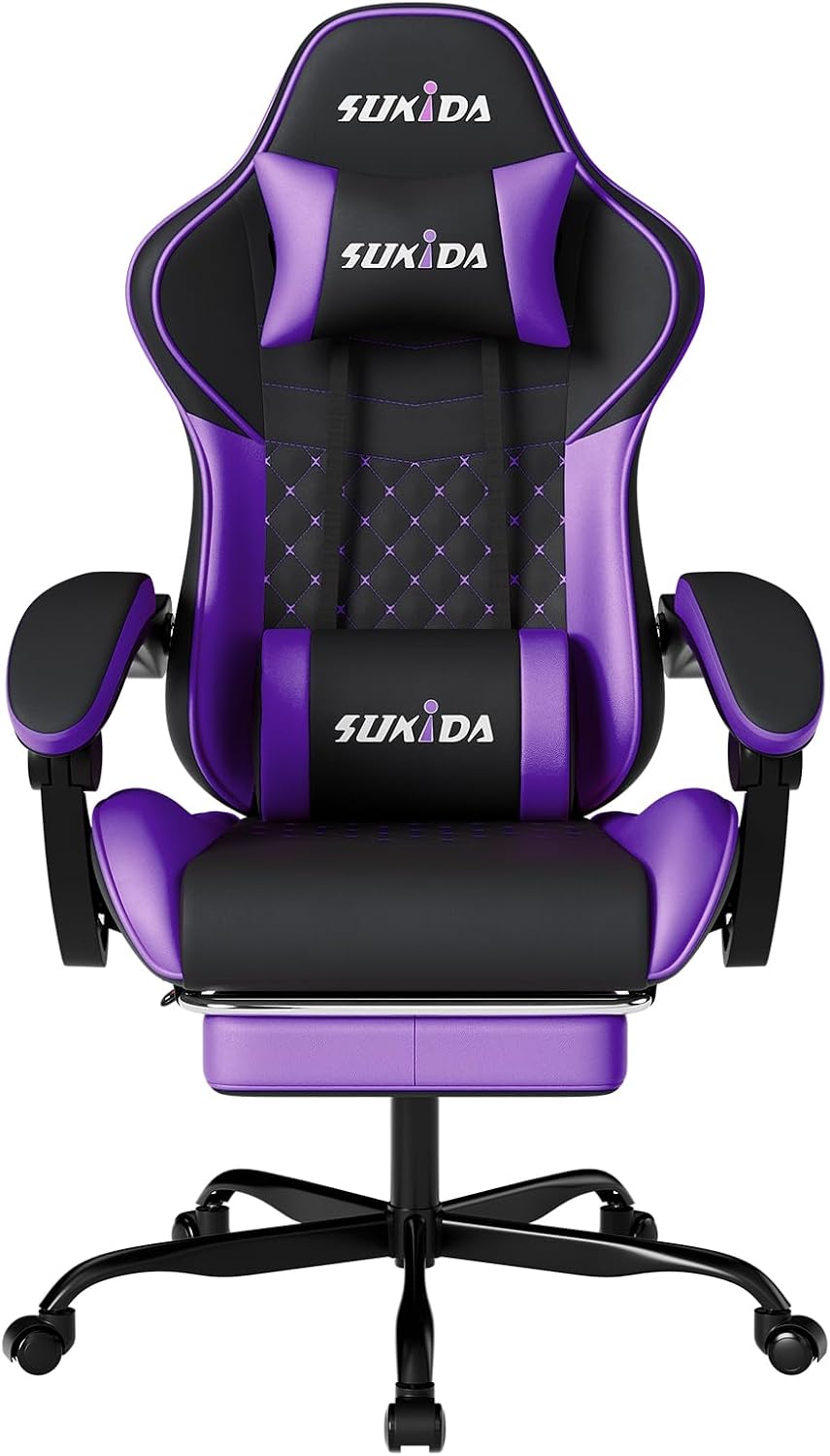 Ergonomic Video Gamer Chairs Gaming Computer Chair Gamer Chairs for Adults Massage Lumbar Support Swivel Height Adjustable Headrest Backrest