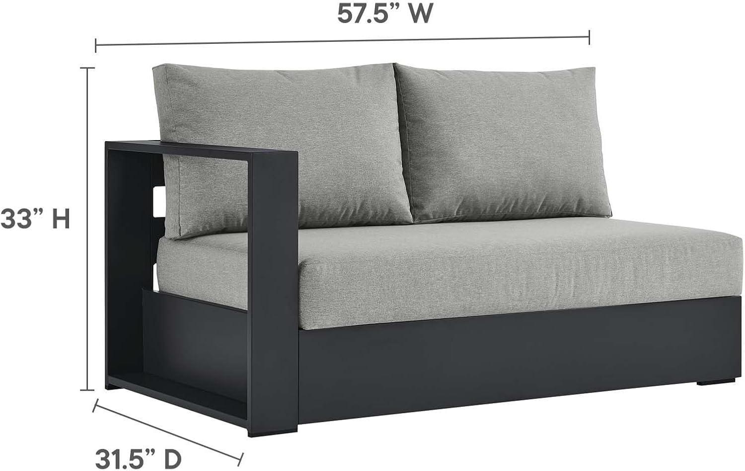 Modway Tahoe Aluminum 3-Piece Outdoor Patio Furniture Gray, Modular Sectional Sofa Set with Weather-Resistant Cushions, Ideal for Deck, Backyard Poolside