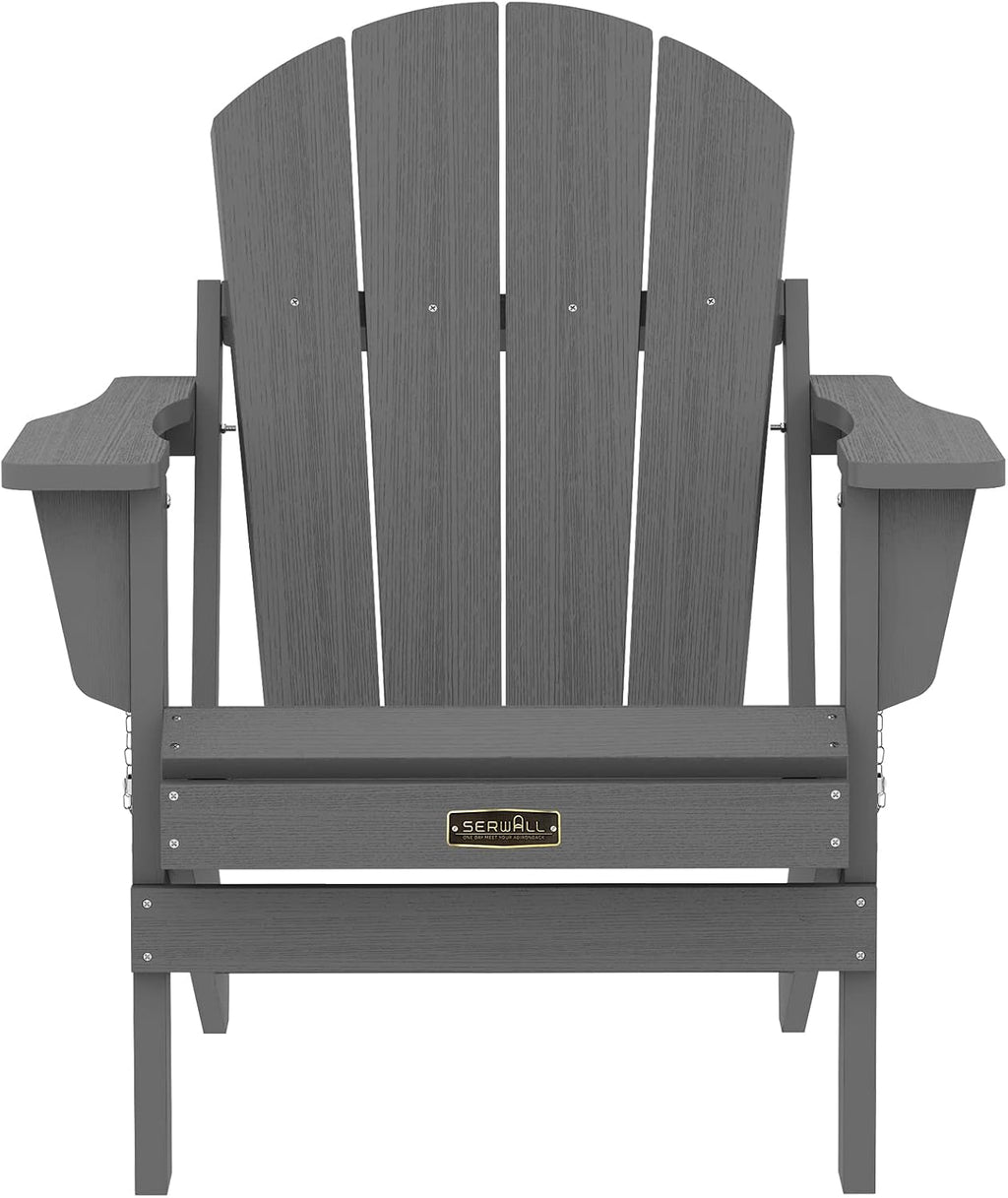 SERWALL Foldable Adirondack Chair Set of 4 for Patio Garden Outdoors Fire Pit-Gray