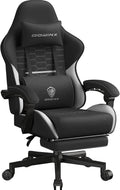 Dowinx Big and Tall Gaming Chair Fabric with Footrest Pocket Spring Cushion for Home Office, High Back Recliner Height Adjustable Ergonomic Comfy Cloth Computer Desk Chair, Black White