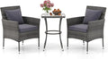 Tangkula 3-Piece Patio Furniture Set, PE Wicker Conversation Bistro Set w/A Tempered Glass Table & 2 Cushioned Chairs, Outdoor Table & Chairs Set for Patio Porch Yard Garden (Mix Gray+Grey)
