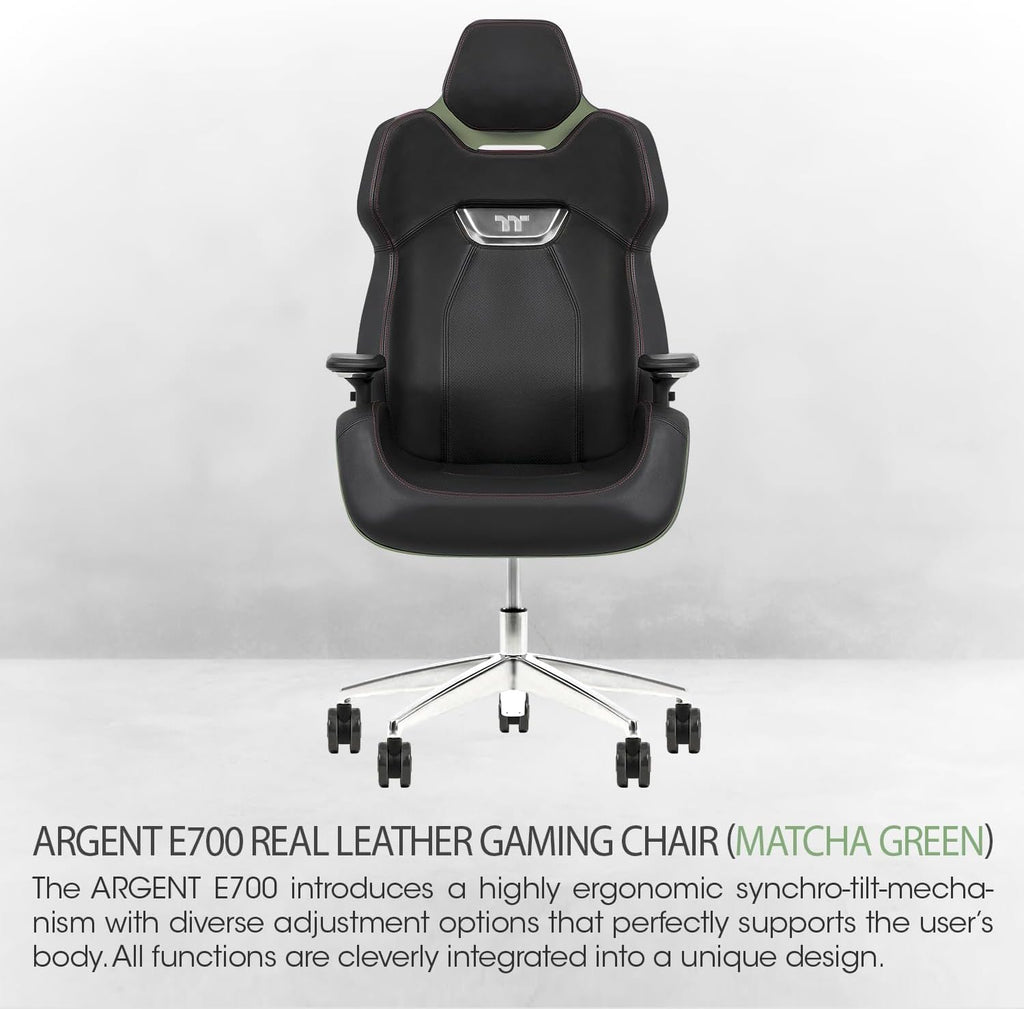 Thermaltake Argent E700 Real Leather Gaming Chair (Matcha Green) Design by Studio F. A. Porsche, GGC-ARG-BMLFDL-01