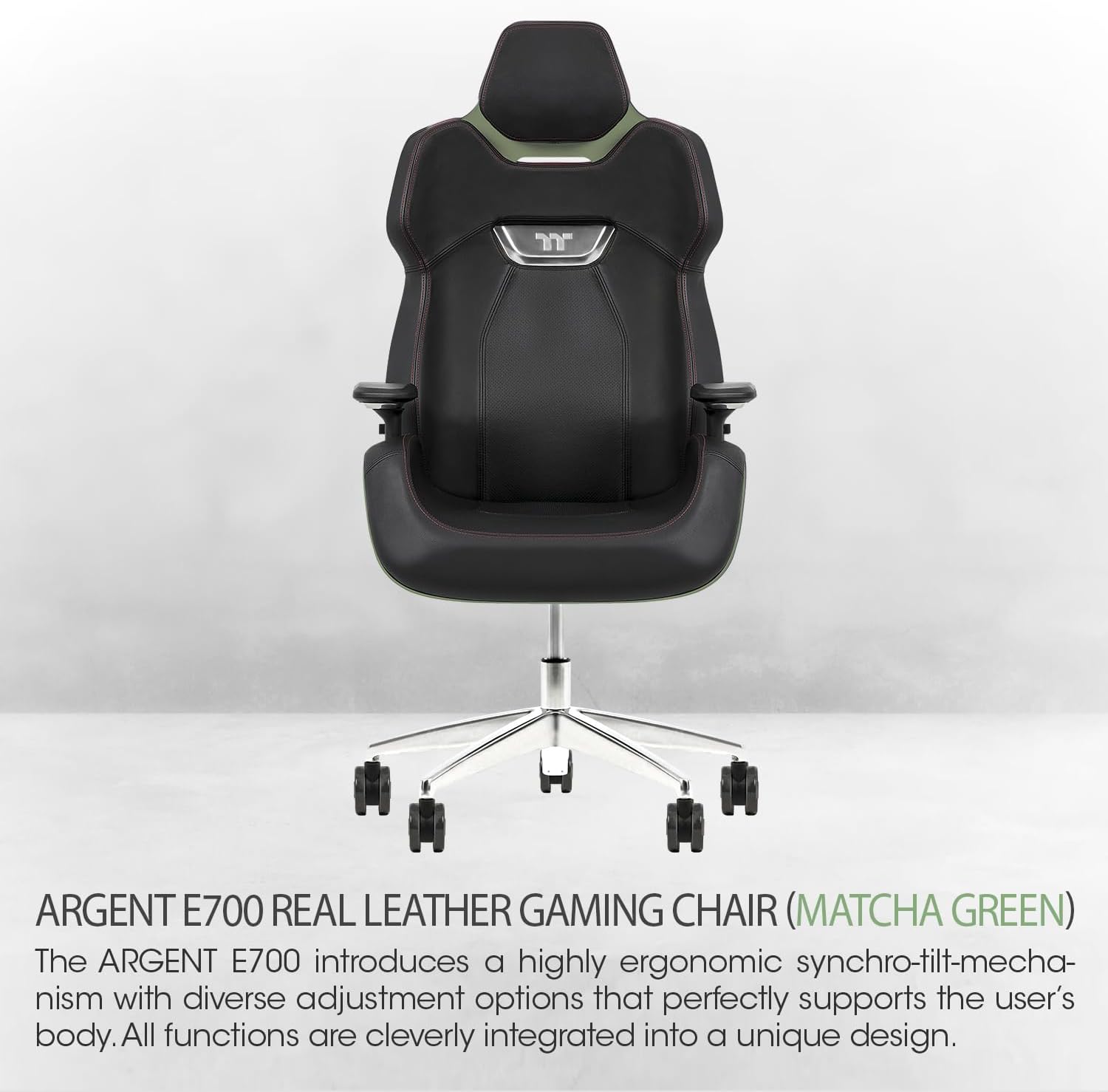 Thermaltake Argent E700 Real Leather Gaming Chair (Matcha Green) Design by Studio F. A. Porsche, GGC-ARG-BMLFDL-01