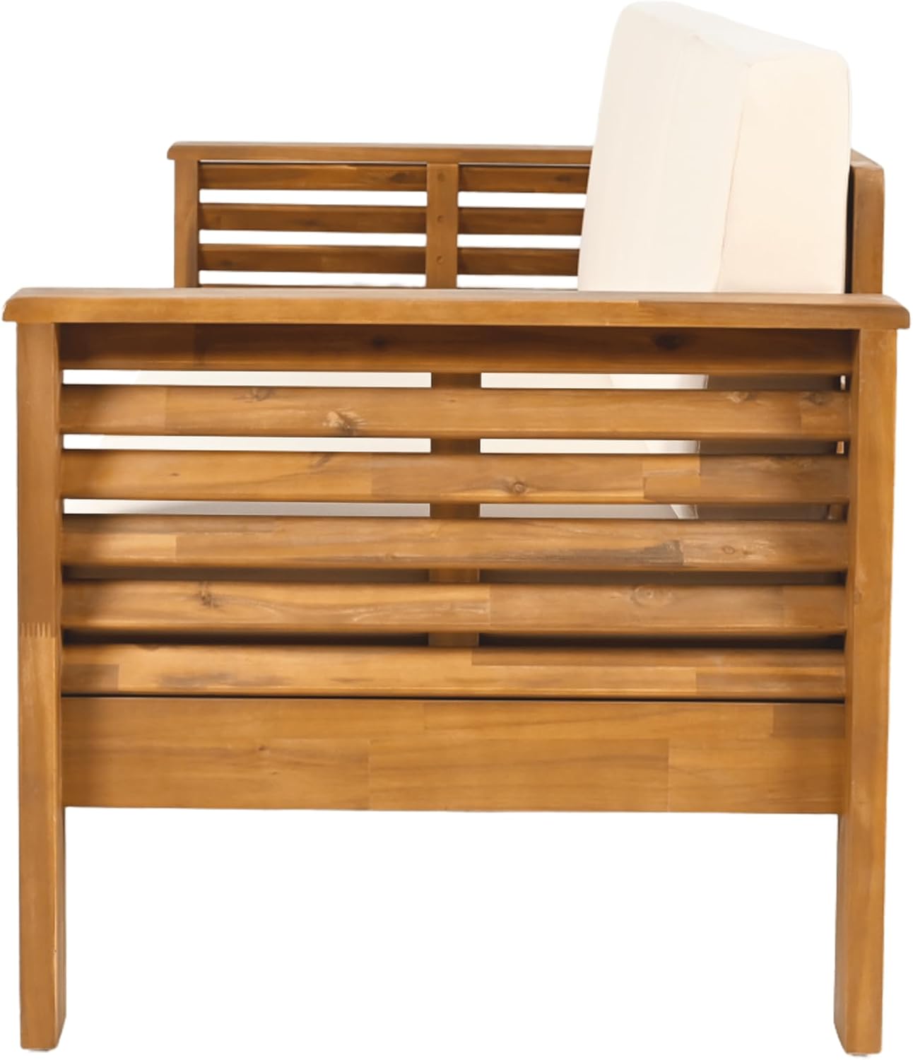 Christopher Knight Home Havets 3 Pieces Outdoor Acacia Furniture Set, Slat Panel Couch, Spacious Seating Armchair, 6' Thick Cushions Sofa and Coffee Table Set for Backyard Garden Balcony, Teak+Beige