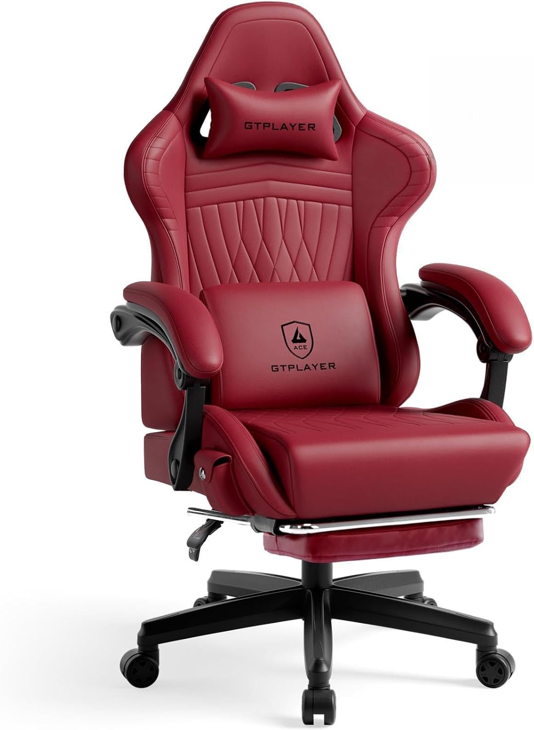 GTPLAYER Gaming Chair for Adults, Ergonomic Video Game Chairs, Footrest & Linkage Armrest, Reclining High Back Silla Gamer with Speakers for Home Office, Ace Pro, Wine Red