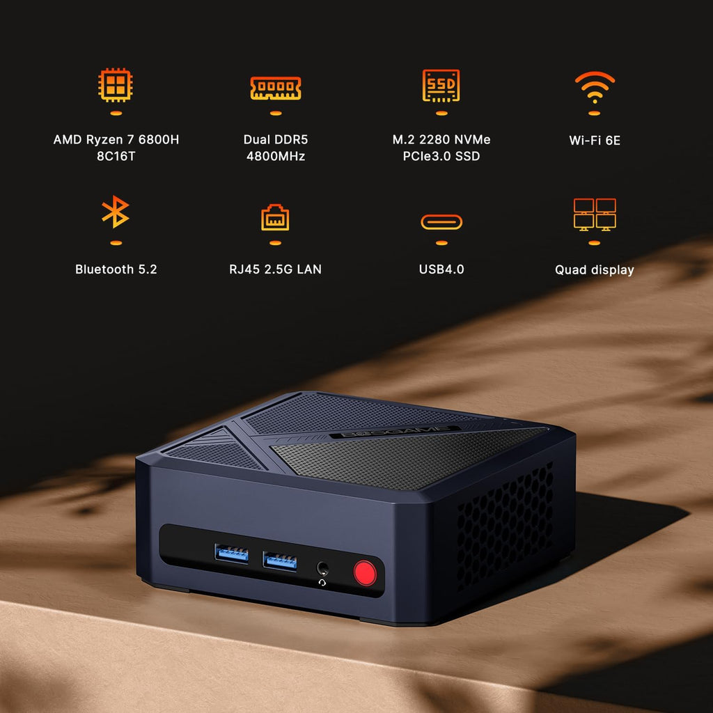 BOSGAME P5 Pro Mini PC, AMD Ryzen 7 6800H Mini Computers, 32GB DDR5, 1TB PCIe SSD, 4K Triple Display & USB4, Dual 2.5G LAN & Wi-Fi 6E & BT5.2, Desktop Computer for Gaming, Office