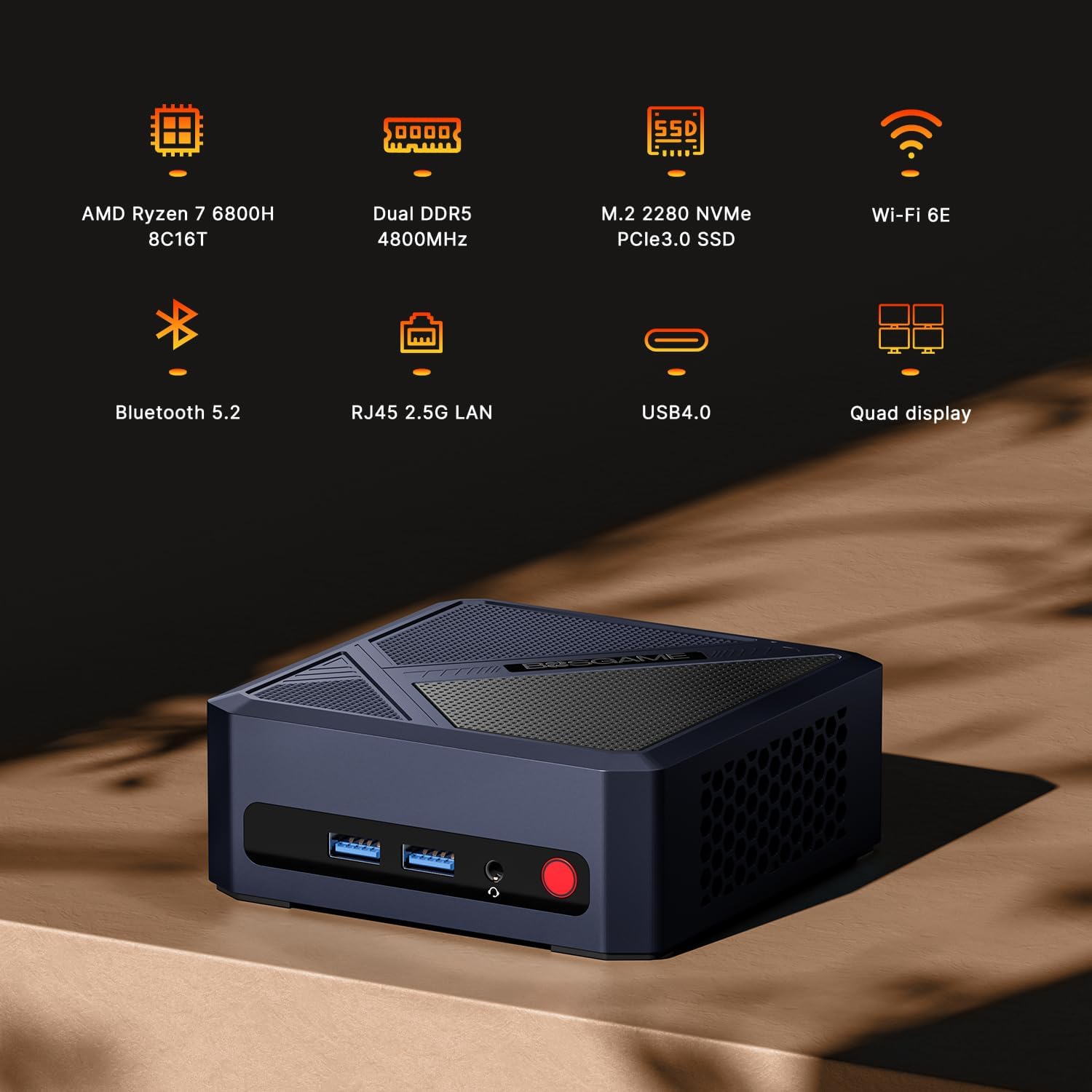 BOSGAME P5 Pro Mini PC, AMD Ryzen 7 6800H Mini Computers, 32GB DDR5, 1TB PCIe SSD, 4K Triple Display & USB4, Dual 2.5G LAN & Wi-Fi 6E & BT5.2, Desktop Computer for Gaming, Office