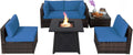 Tangkula 6-Piece Patio Furniture Set with 30' Propane Fire Pit Table, Outdoor PE Wicker Conversation Set with Cushions and Tempered Glass Coffee Table, Gas Fire Pit Table with 50,000 BTU (Navy)