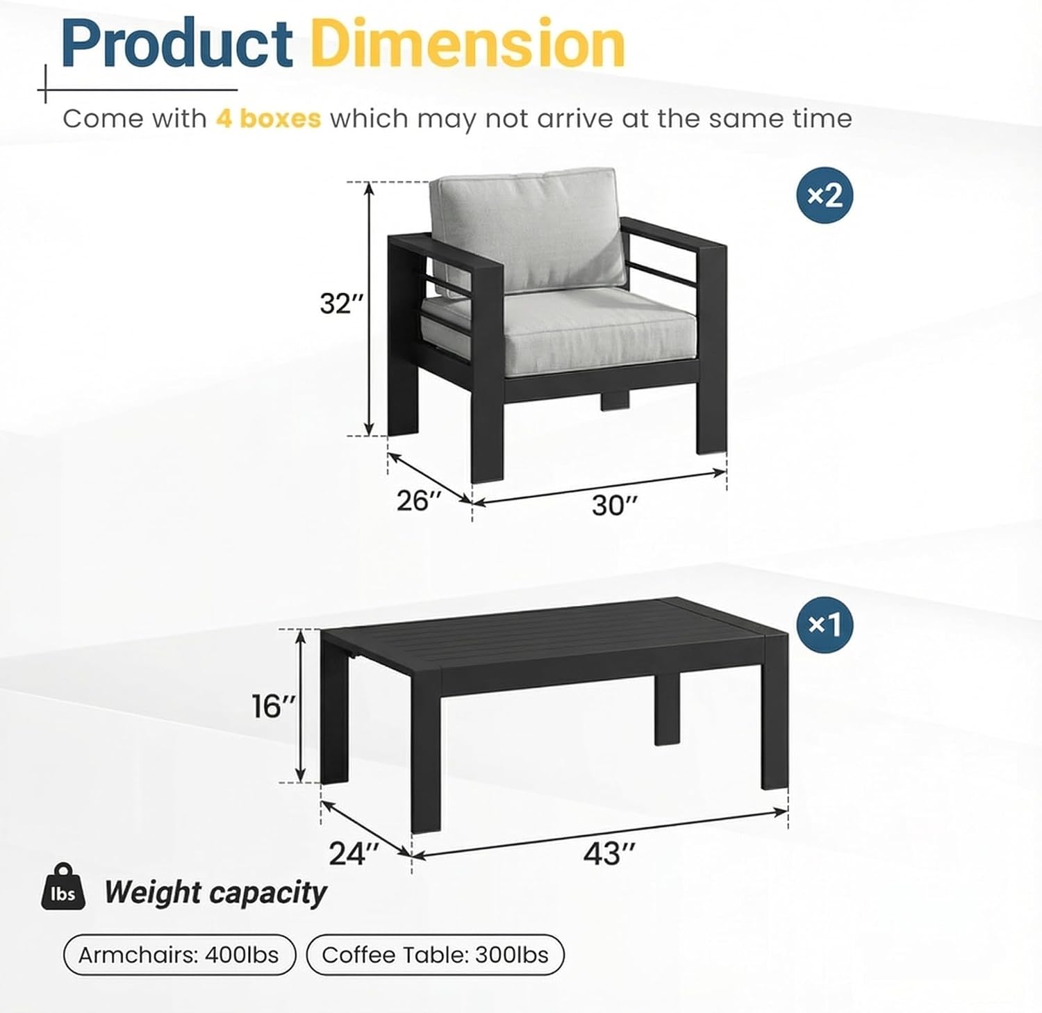Solaste Aluminum Patio Furniture Set for All Weather, Oversized Metal Outdoor Furniture Set with 27.5' Deep Seating and 3.2' Wide Armrest, Outdoor Patio Sofa with 10' Back Suport Cushion