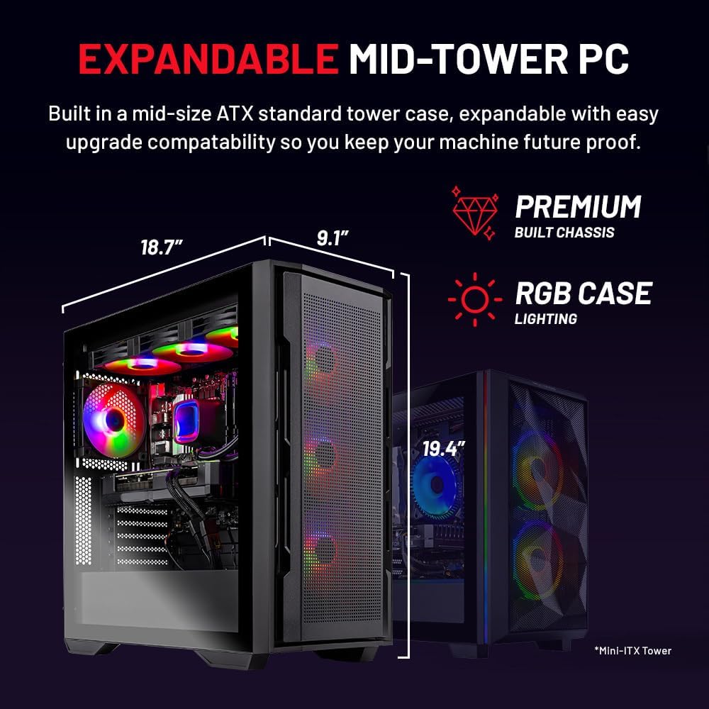 Skytech Gaming Rampage Desktop PC, Ryzen 7 9700X 3.8 GHz (5.5GHz), NVIDIA RTX 5070 12GB, 1TB Gen4 NVMe SSD, 32GB DDR5 RAM 6000 RGB, 850W Gold PSU, 360mm ARGB AIO, Wi-Fi, Win 11