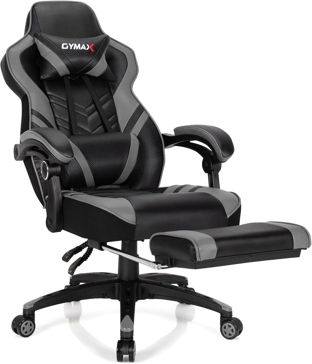 GYMAX Gaming Chair, Ergonomic Computer Chair with Footrest, Linkage Armrests & Lumbar Cushion, Big Wide High Back Video Gaming Chair, Reclining Office Rolling Chair for Adult/Teens (Gray)