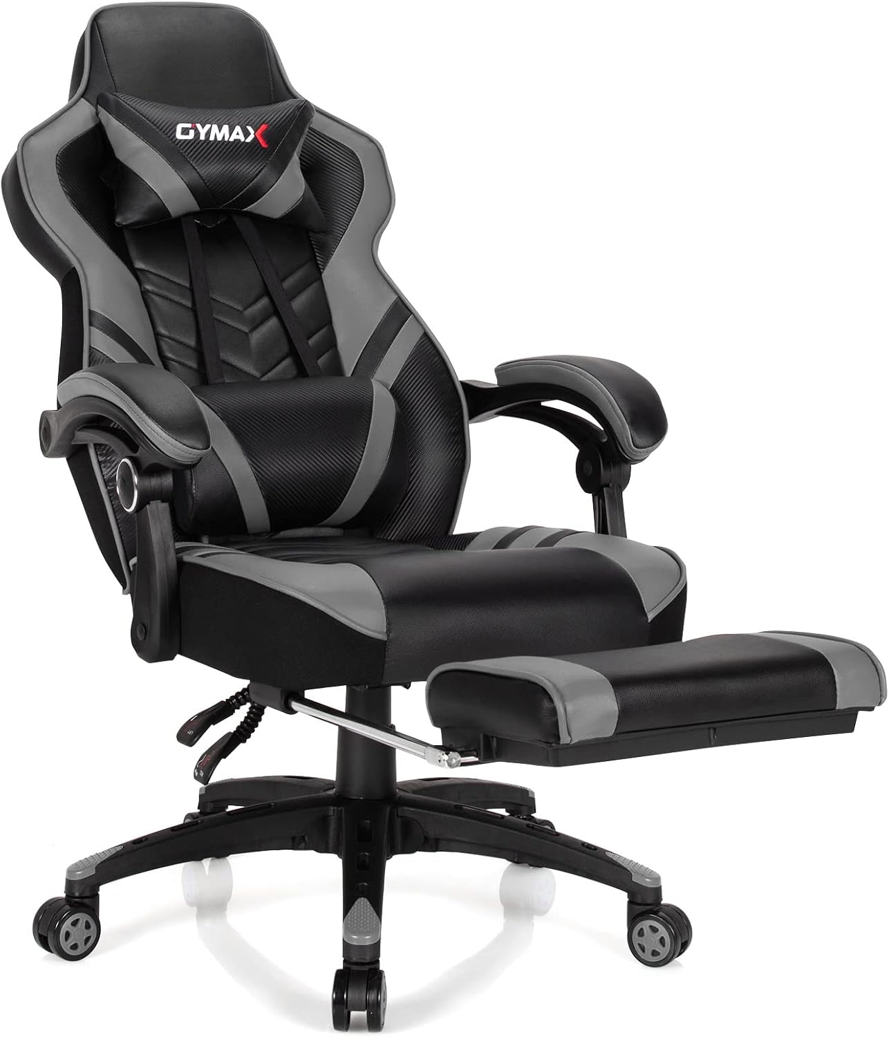 GYMAX Gaming Chair, Ergonomic Computer Chair with Footrest, Linkage Armrests & Lumbar Cushion, Big Wide High Back Video Gaming Chair, Reclining Office Rolling Chair for Adult/Teens (Gray)