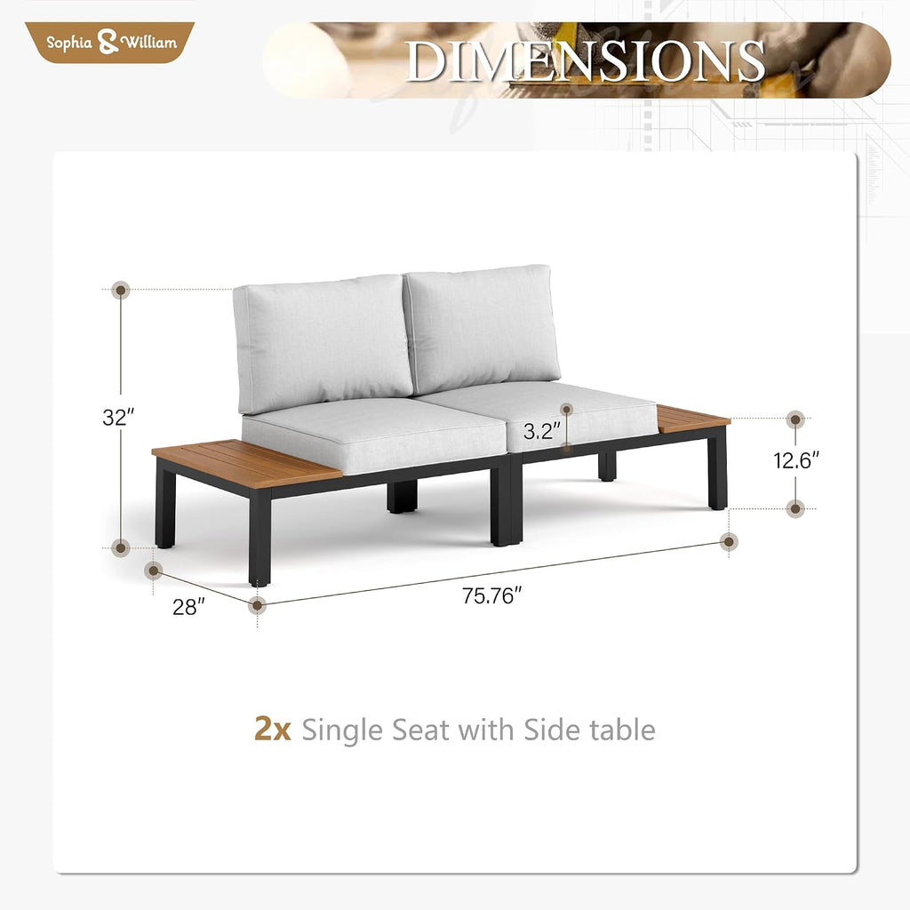 Sophia & William Outdoor Patio Furniture Set, Metal Sectional Sofa Set Patio Conversation Set with Cushions-2 x Single Sofa with Side Table